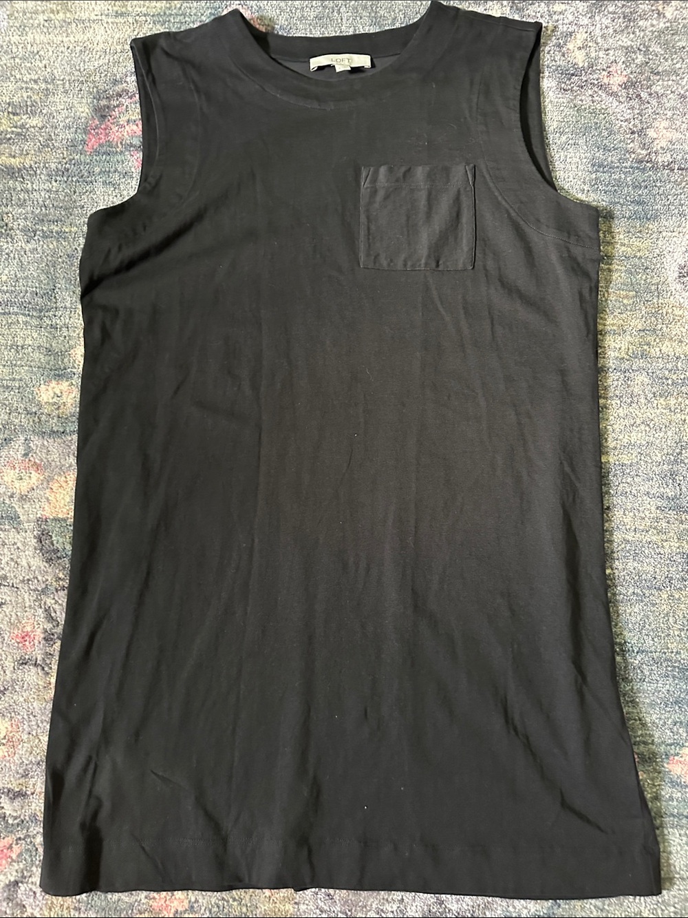 LOFT 100% Cotton Black Sleeveless Pocket T-Shirt Dress Women’s Medium Like New!
